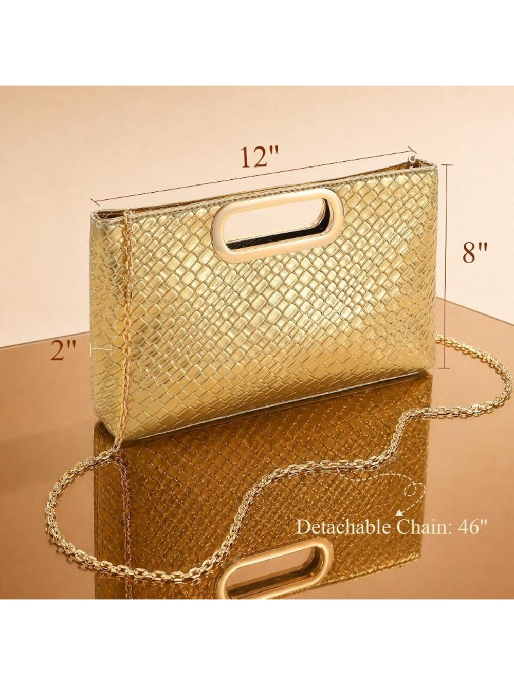 〽️Women's Gold Faux Leather Detachable Chain Wedding Party Handbag Clutch Purse - Picture 2 of 6